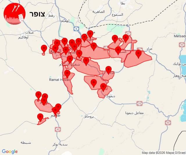 دوي صافرات الإنذار في الجنوب والنقب عند الساعة 16:14