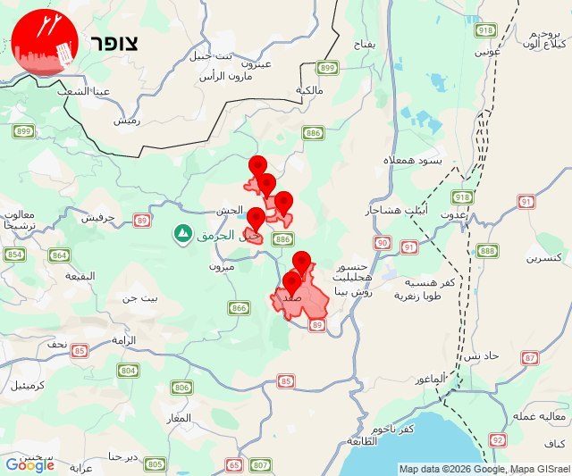 دوي صافرات الإنذار في صفد ومحيطها بعد رصد إطلاق صواريخ من لبنان باتجاه المدينة
